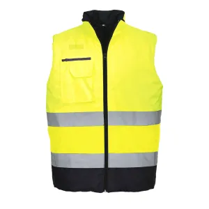 Hi-Vis tweekleuren Bodywarmer Geel/marine voorkant