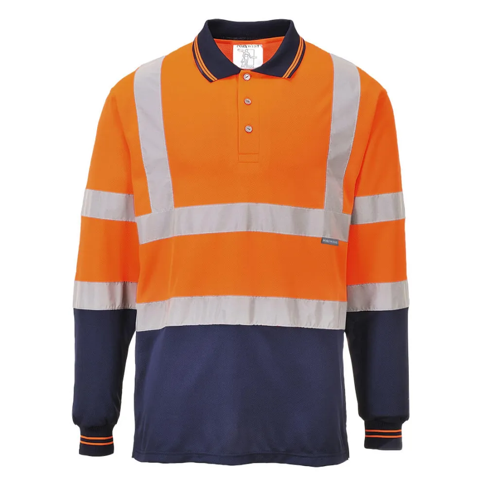 Tweekleuren Polo met lange mouw Oranje/marine voorkant