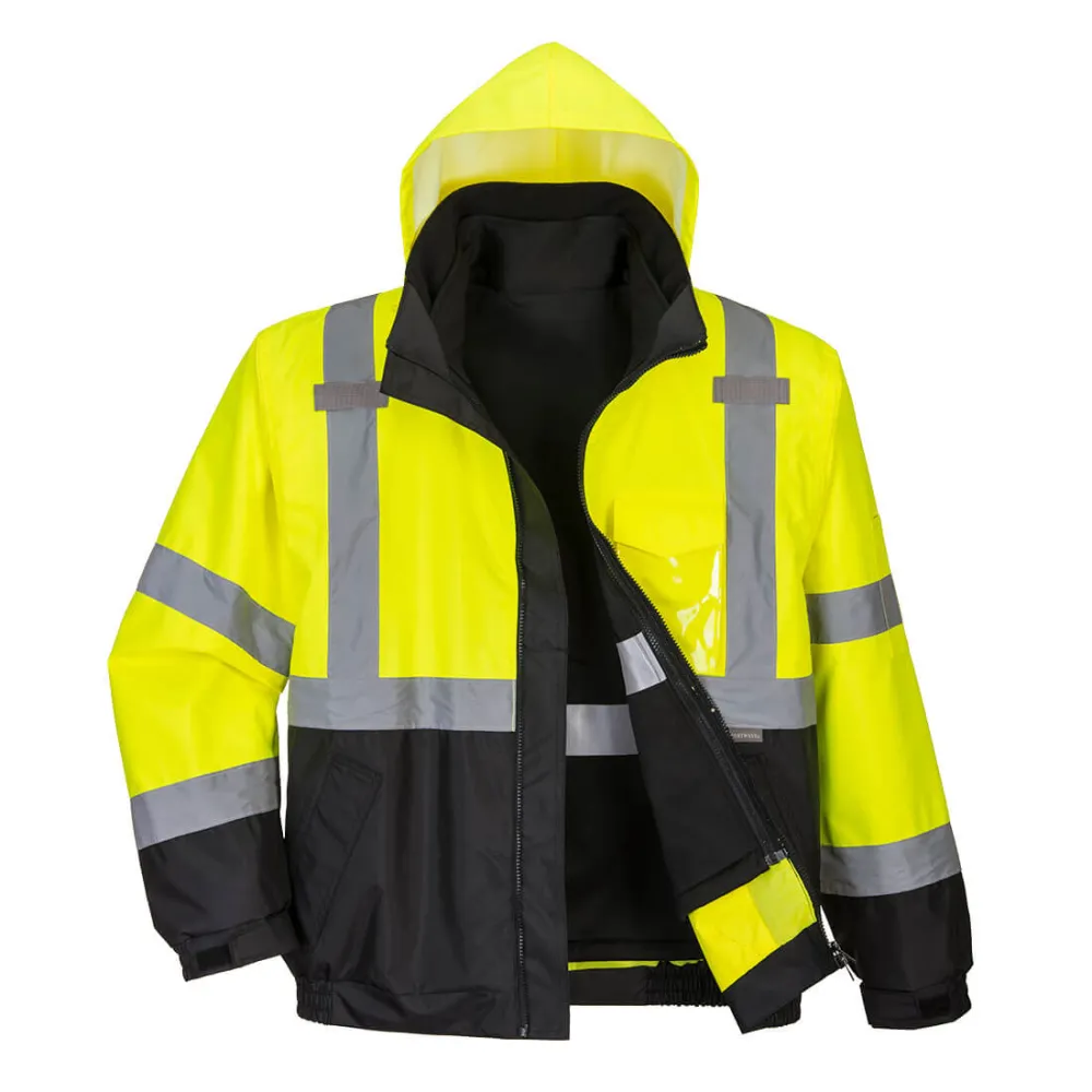 Hi-Vis Premium 3-in-1 Premium Contrast Bomberjack Geel/zwart voorkant