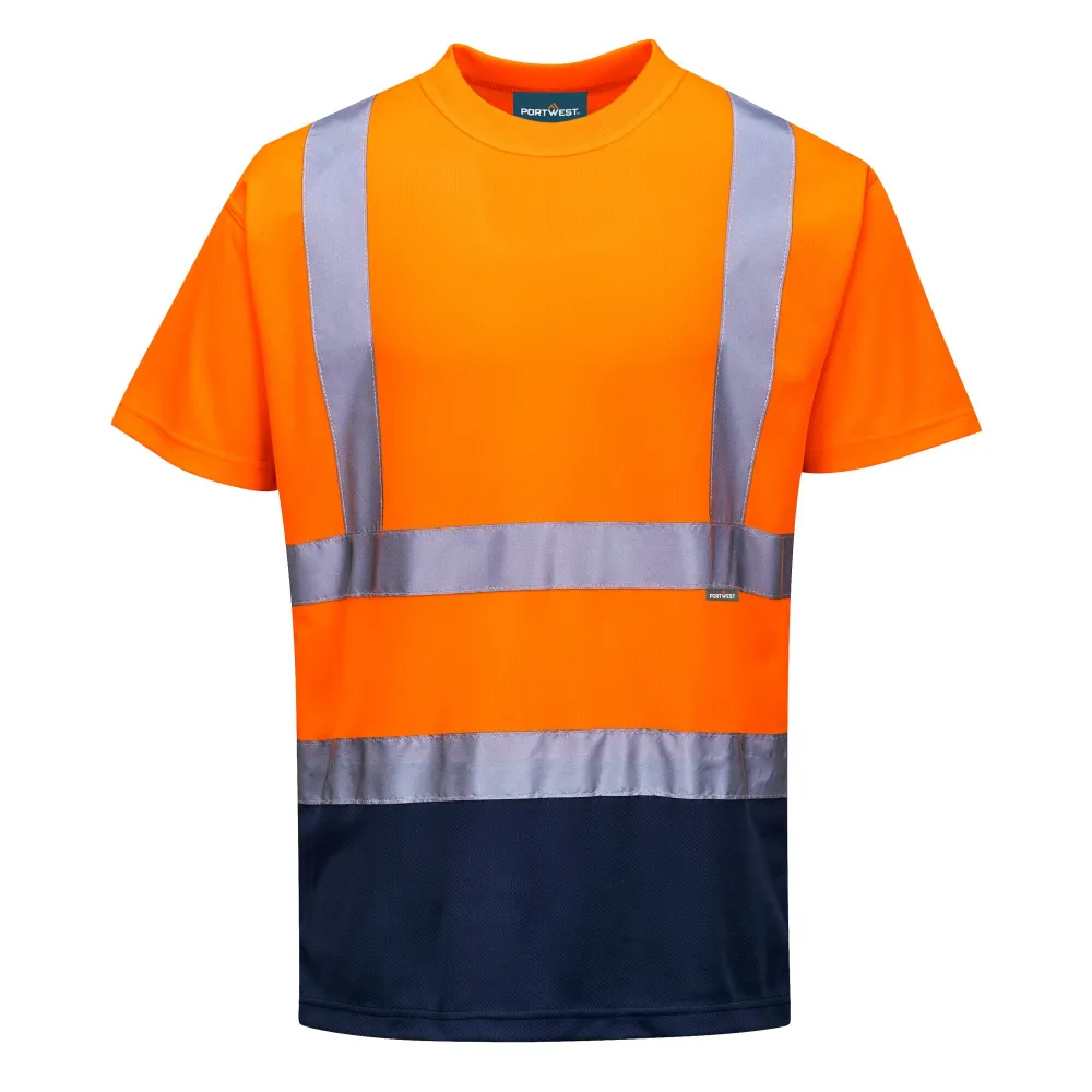 Tweekleuren T-shirt Oranje/marine voorkant