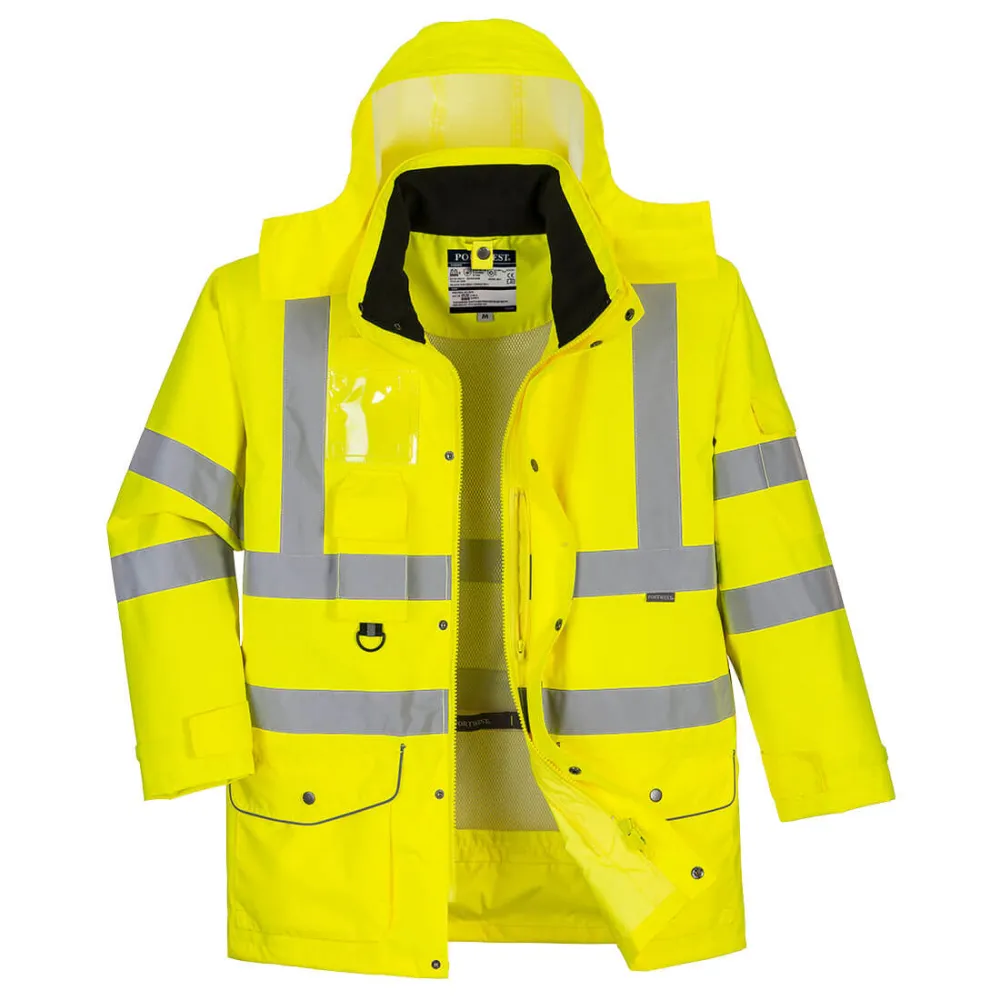 Ademend Hi-Vis 7-in-1 Verkeersjack Geel voorkant
