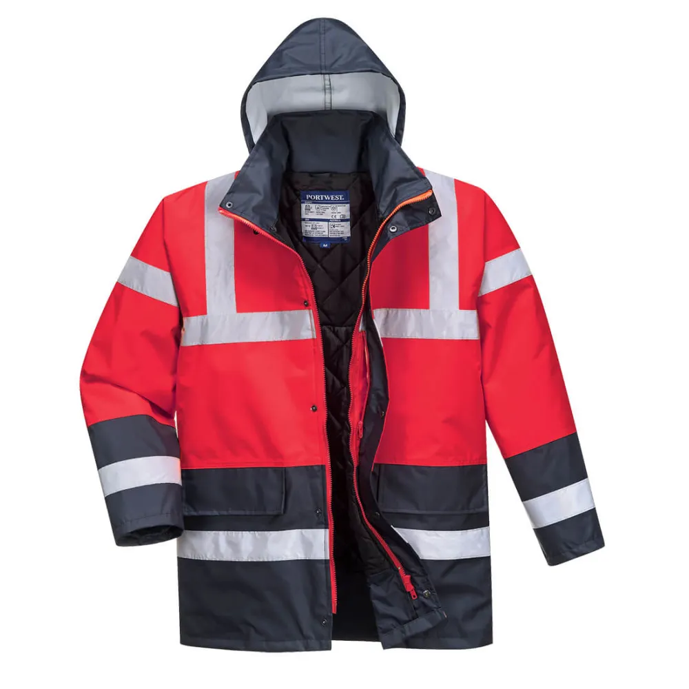 Hi-Vis Tweekleuren Parka Rood/marine voorkant