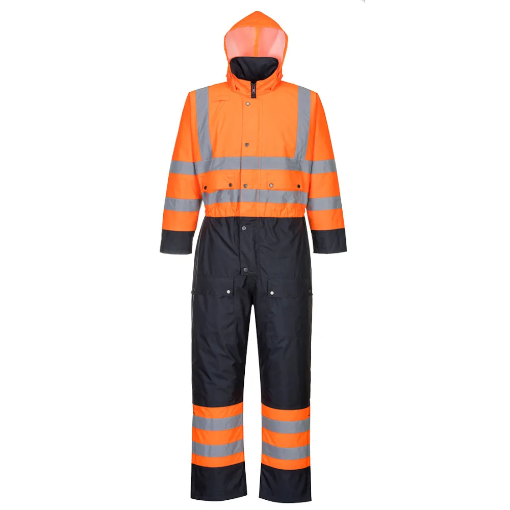 Hi-Vis Tweekleuren Overall - Gevoerd Oranje/marine voorkant