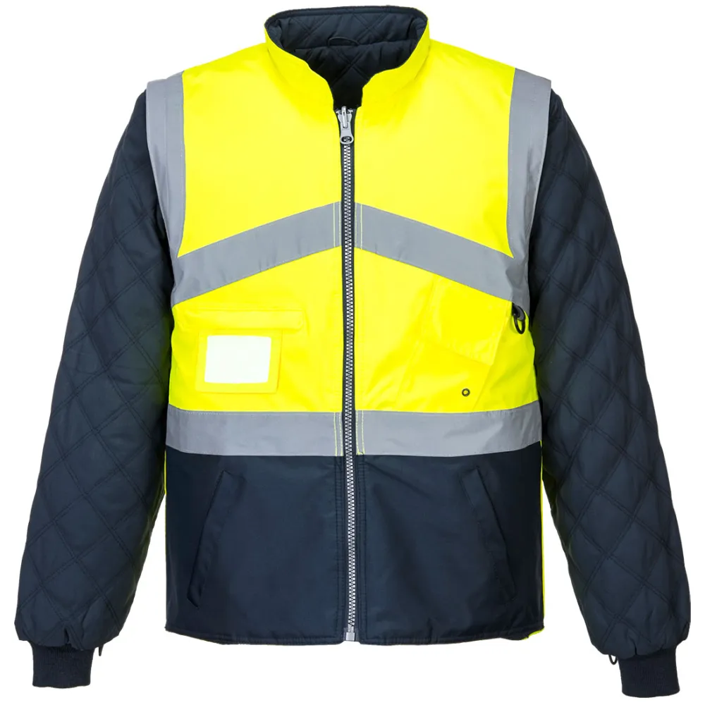Hi-Vis ademend 2-in-1 contrast omkeerbaar jack Geel/marine voorkant