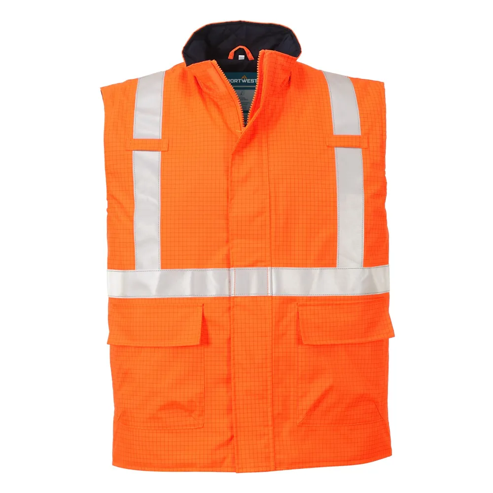 Bizflame Regen Hi-Vis Antistatische FR Bodywarmer Oranje voorkant