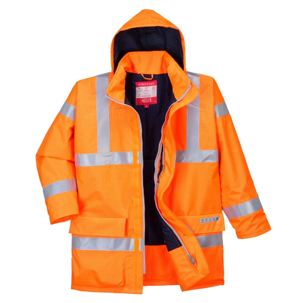 Bizflame Regen Hi-Vis Ademende en Antistatisch FR Jack Oranje voorkant
