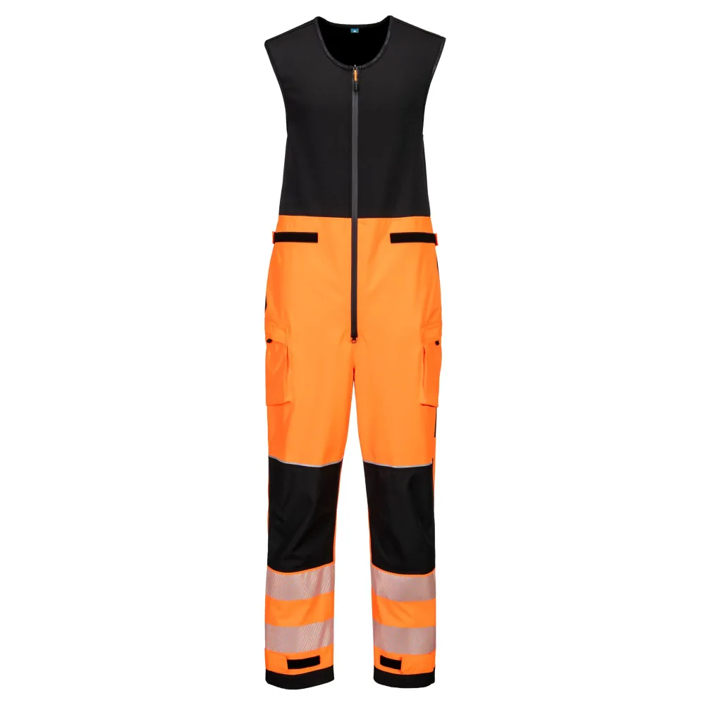 PW3 Hi-Vis Regenbestendige Salopette (3L) Oranje/zwart voorkant