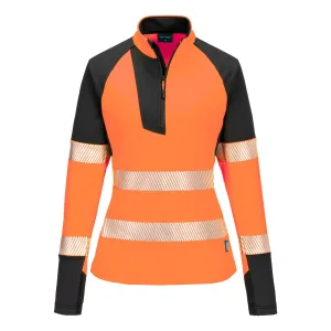 PW3 Hi-Vis Sweatshirt met 1/4 rits voor Dames Oranje/zwart voorkant