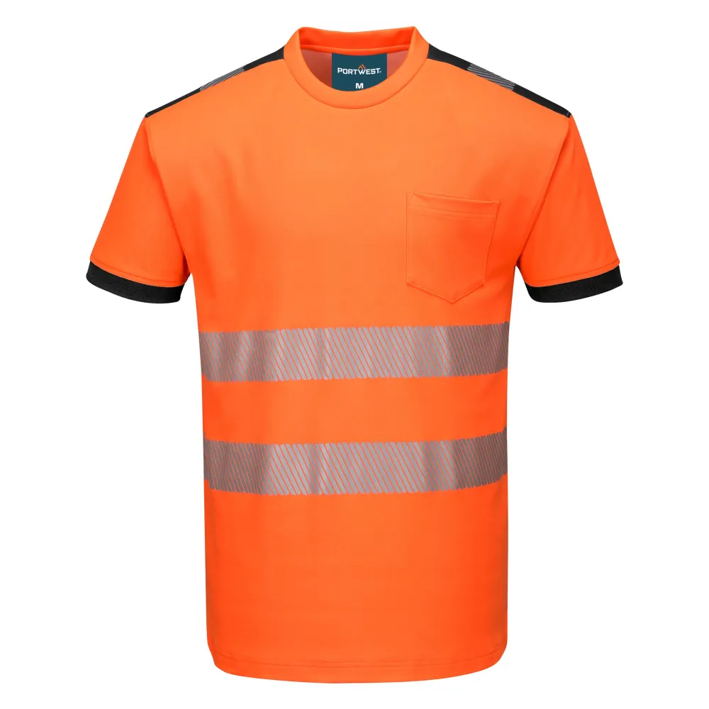 PW3 Hi-Vis Vision T-Shirt Korte Mouw Oranje/zwart voorkant
