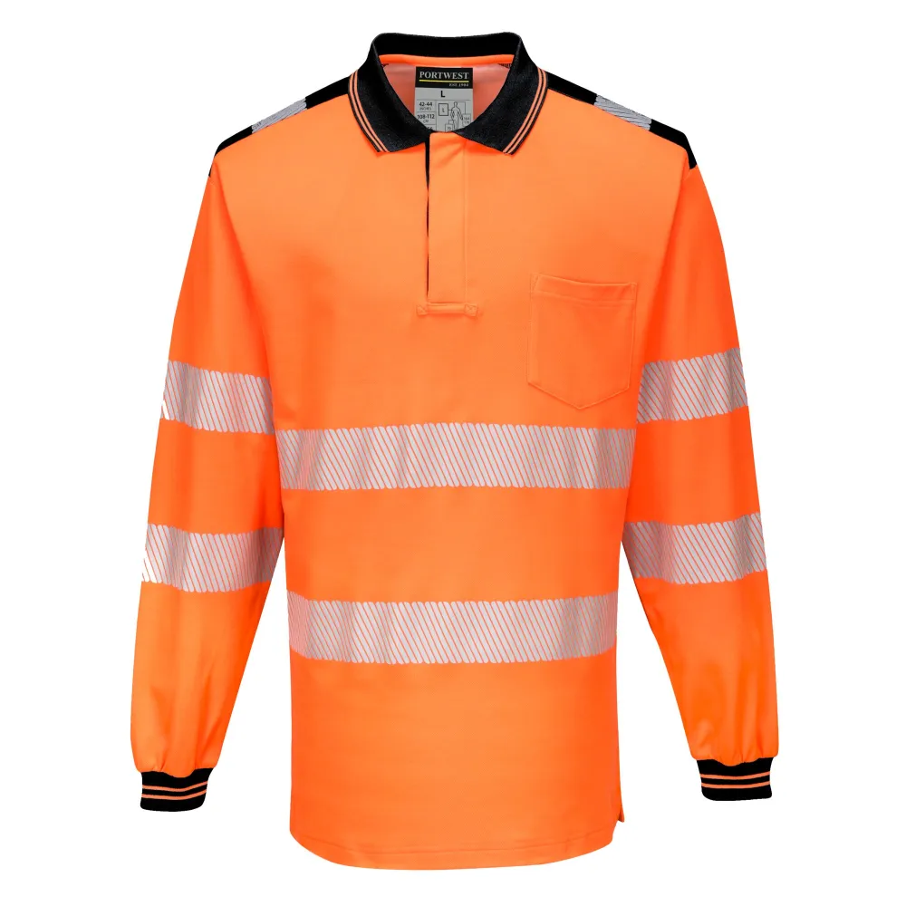 PW3 Hi-Vis Poloshirt Langemouw Oranje/zwart voorkant