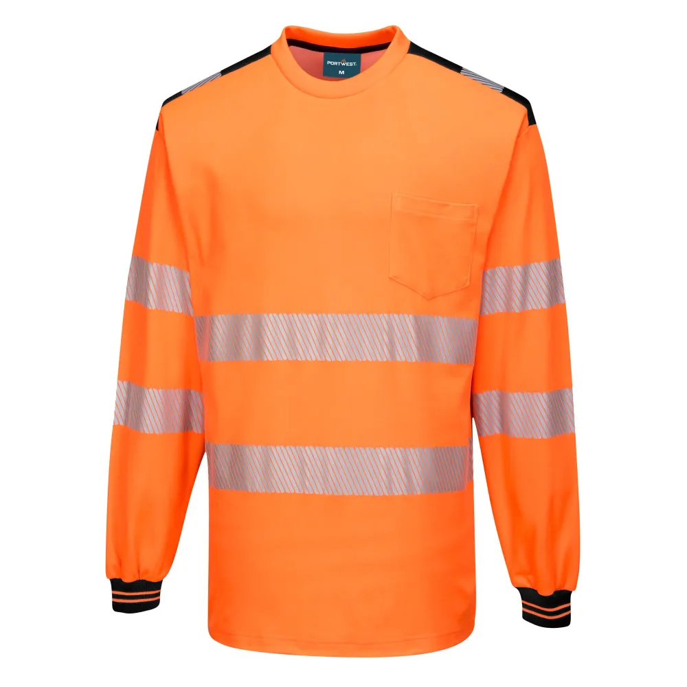 PW3 Hi-Vis T-shirt met lange mouw Oranje/zwart voorkant