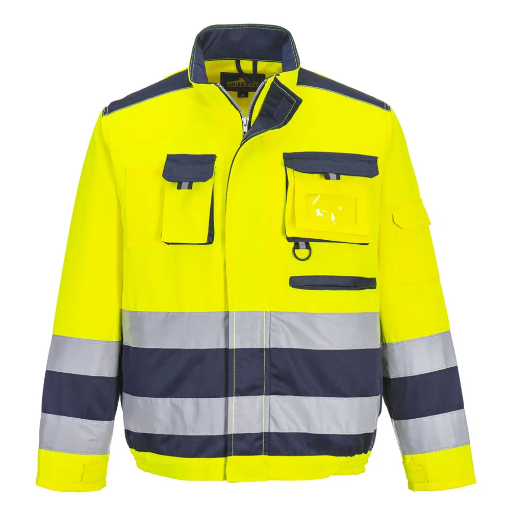 Lille Hi-vis Jas Geel/marine voorkant